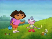 But Dora doesn't want Boots to get TOO excited, because she remembers Map's warning from before. "But watch out for Swiper the Fox; He lives on Blueberry Hill!"