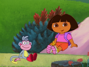 Just then, an idea flew into Dora's head: What can they use to make their shoes stick to the Slippery Rock?