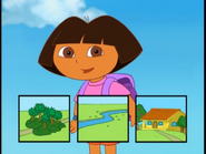 Jungle, River, Dora's House! She repeats the instructions. "First we go through the jungle;