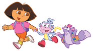Dora-Tico-and-Boots-holding-hands-stock-art