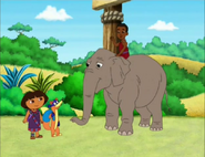"Hop on my elephant, and we will ride through the animal park together!"