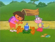 There she is! The fox really scared her! That was so mean of Swiper!