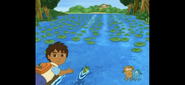 Which path doesn’t have any lily pads floating on it?