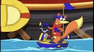 Uh-oh! Swiper's motorboat is out of gas!