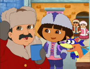 and a big, furry hat.