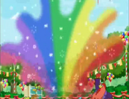 (rainbow shoots up)