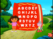 [The episode starts with Dora and Boots standing in front of a giant alphabet book.] Hello, you two! "¡Hola,