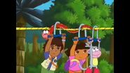 The snake helping Dora, Boots, and Diego through the zip line