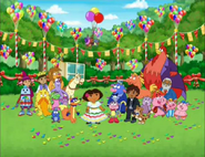 The Fiesta Trio flies by with balloons.