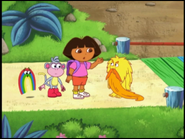 "Mr. Troll!" Dora told him while interrupted his song. "We're in a big hurry to get Arco Iris to