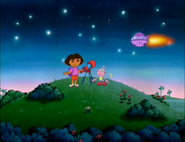 Dora doesn't know. Do YOU see something flying in the sky?