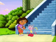Boots, along with Dora and Swiper, is VERY upset. "What are we gonna do?! We don’t have fancy clothes!"