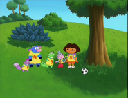 That sounds like Swiper. (He'll try to swipe the soccer ball!)