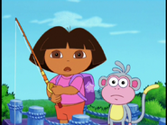 Dora is suspicious. "I don't think that's just a fish!" (But a ROBOT fish!)