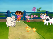 We did it, we did it! HOORAY! (Look at all the animals who came to celebrate! The cows, the sheep, and the ducks! And ALSO Tico's dancing on the fence! Be careful, Tico!)