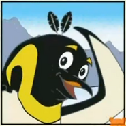 An emperor penguin with feathers