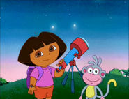 [We start our journey one night looking at outer space!] ¡Hola, Dora and Boots!