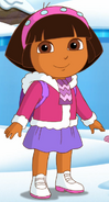 Dora in snow coat
