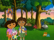 He and Dora are going to Play Park to find the cuddly dinosaur.