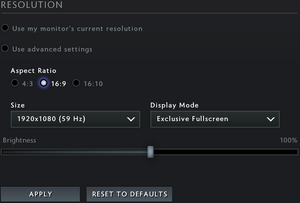 Settings video resolution