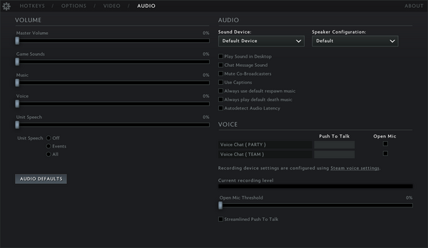 Settings audio blank