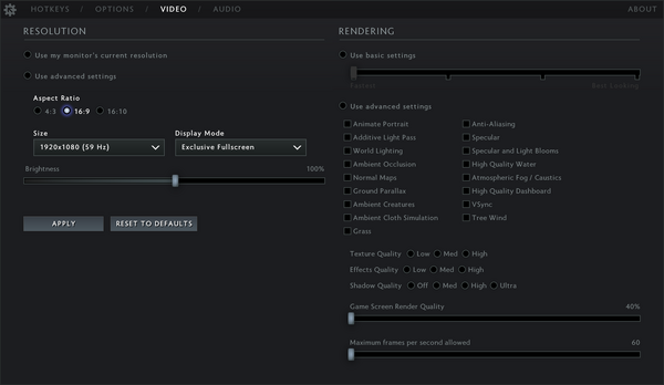 Settings video blank