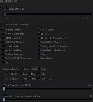 Settings video rendering