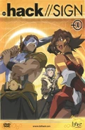 Mimiru con Bear y Tsukasa en la portada del 4to DVD de .hack//SIGN.