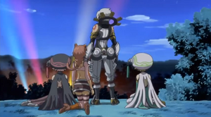 Haseo, Atoli, Shino, and Tabby on the area's hill overlooking the festival.