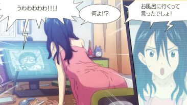 Saika wearing towel, got angry when she heard Tokio failed to obtain Chrono Core from Tsukasa