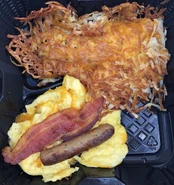 Hash Browns, Scrambled Eggs, Bacon, Sausage