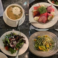 Chicken Gumbo, Heirloom Tomato & Watermelon Salad, Blue Bayou Salad, Fava Bean & Pistachio Pesto Pasta