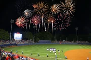 fireworks at a baseball game