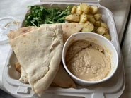 Hummus + Warm Pita Plate (with Farm Greens, Rotisserie Basted Potatoes)