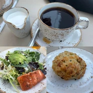 Decaf Coffee, Honey Dijon Cobb Salad w/ Salmon, Biscuit