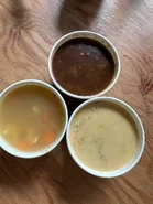 Homestyle Chicken Noodle, Bistro French Onion, and Broccoli Cheddar Soup