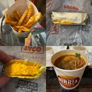Crinkle-Cut Fries, Soft Snack Taco, Del Taco, Shredded Beef Birria Ramen