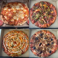 Simply Cheese Pizza, Ringburner, Buffalo Chicken, Greek Lamb Rosemary Pizzas