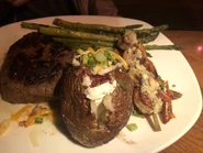 Surf & Turf: Sirloin and Grilled Shrimp On The Barbie with Baked Potato and Asparagus