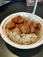 Orange Chicken, Rice & Peas, Fries