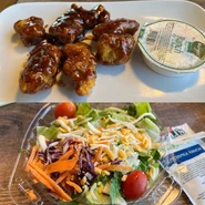 Sweet Honey BBQ Boneless Wings and House Side Salad (and different Ranches)