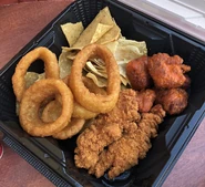 Onion Rings, Chips and Queso, Boneless Buffalo Wings, Chicken Tenders
