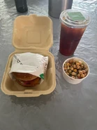 Santa Fe Chickin' Sandwich, Greek Chickpea Salad, drink