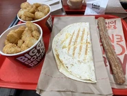 Potato Olés, Four Cheese Quesadilla, Churro
