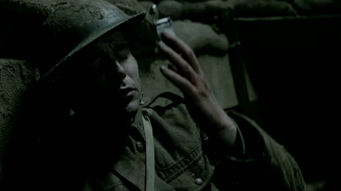 Thomas in the trenches about to intentionally get his hand shot.