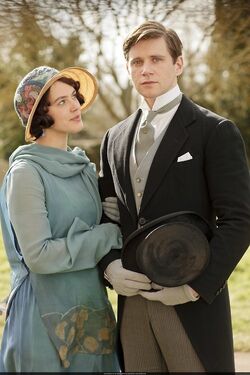 Lady Sybil and Tom at Mary and Matthew's wedding in 1920. Sybil is pregnant at this time.