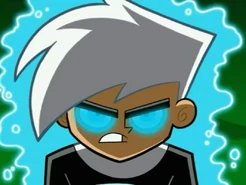 Danny Phantom's glowing blue ice eyes.
