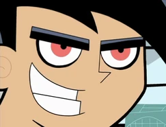 Dark Danny's glowing red eyes while disguised as Danny Fenton.