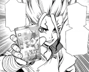 Senku plans on making a cellphone to drop on Tsukasa's face.