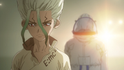 Senku visiting Byakuya's grave